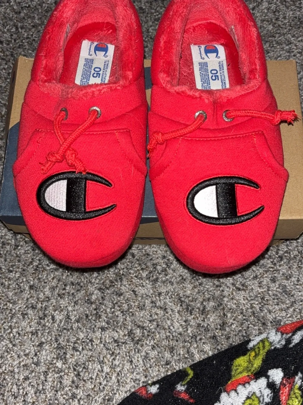 Champion Red Plush Logo Slippers